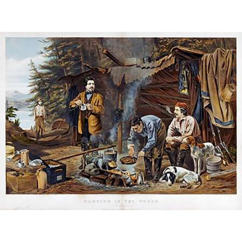 Camping In The Woods - a Good Time Coming White Modern Wood Framed Art Print by Tait, Arthur Fitzwilliam