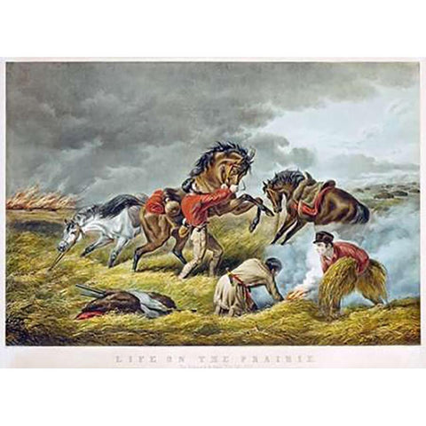 Life On The Prairie - The Trappers Defense, Fire Fight Fire Gold Ornate Wood Framed Art Print with Double Matting by Tait, Arthur Fitzwilliam