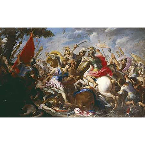 The Battle of The Amazons White Modern Wood Framed Art Print by Tempesta, Antonio