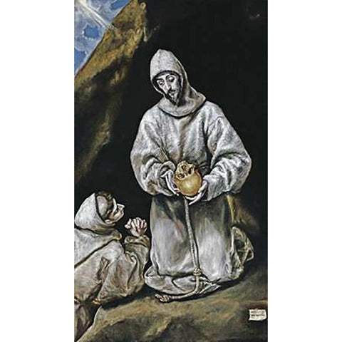 Saint Francis and Brother Leo in Meditation Gold Ornate Wood Framed Art Print with Double Matting by Greco, El