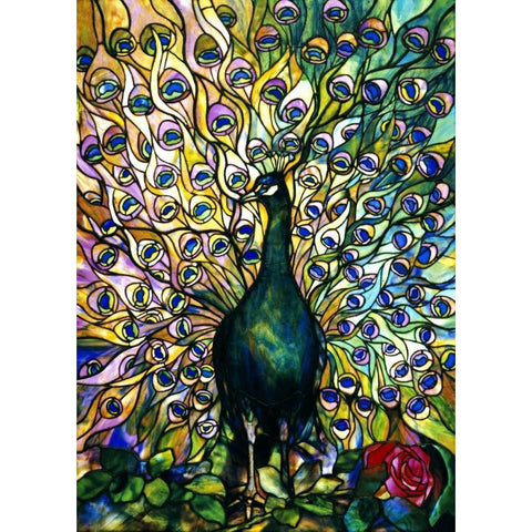 Fine Peacock White Modern Wood Framed Art Print by Tiffany Studios