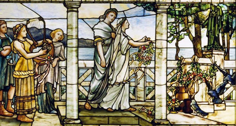 Group of Maidens Black Ornate Wood Framed Art Print with Double Matting by Tiffany Studios