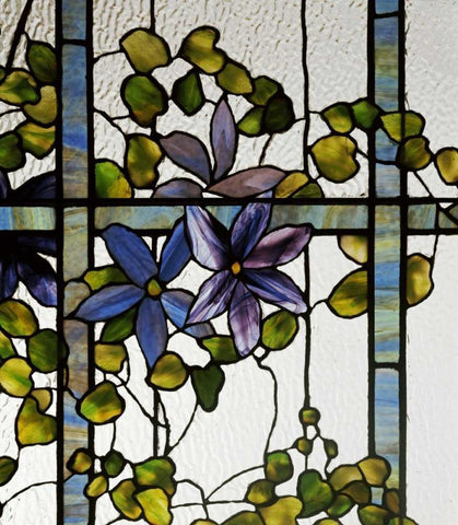 Detail of a Clematis Black Ornate Wood Framed Art Print with Double Matting by Tiffany Studios