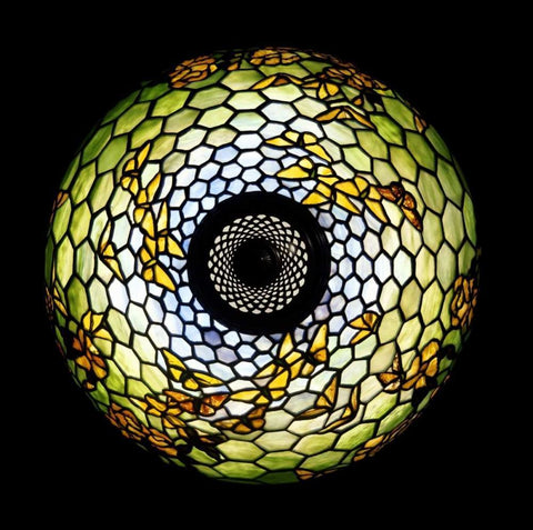 Overhead Detail of a Butterfly White Modern Wood Framed Art Print with Double Matting by Tiffany Studios