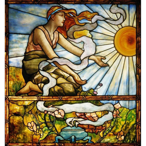 Window Gold Ornate Wood Framed Art Print with Double Matting by Tiffany Studios