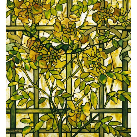 Trumpet Vine Gold Ornate Wood Framed Art Print with Double Matting by Tiffany Studios