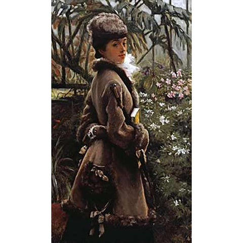 In The Greenhouse White Modern Wood Framed Art Print by Tissot, James Jacques