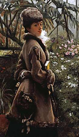 In The Greenhouse Black Ornate Wood Framed Art Print with Double Matting by Tissot, James Jacques