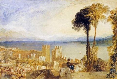 Arona, Lago Maggiore Black Ornate Wood Framed Art Print with Double Matting by Turner, Joseph M.W.