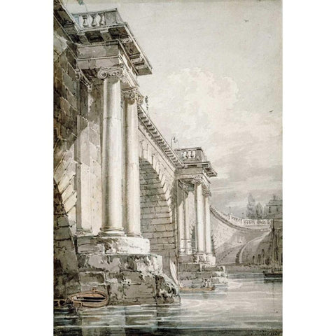 Old Blackfriars Bridge, London Black Modern Wood Framed Art Print by Turner, Joseph M.W.