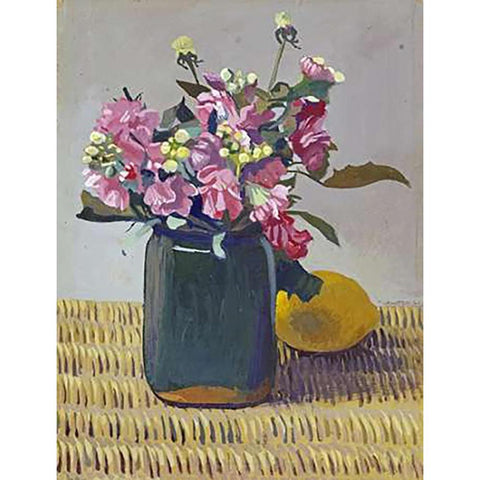 A Bouquet OF Flowers and a Lemon White Modern Wood Framed Art Print by Vallotton, Felix