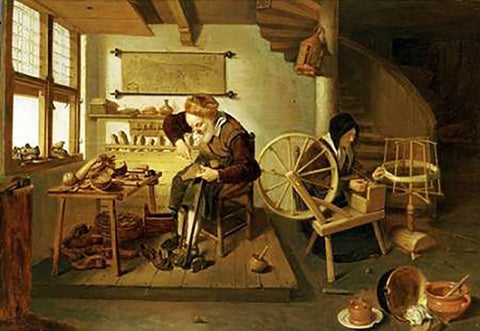 The Interior of a Cobblers Shop White Modern Wood Framed Art Print with Double Matting by Van Brekelenkam, Gerritsz Quiryn