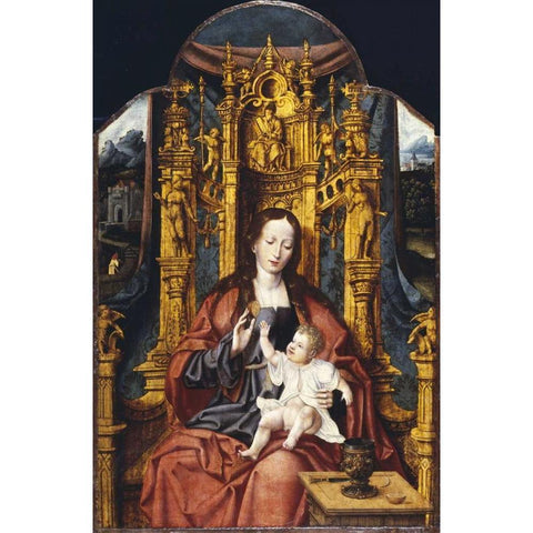 The Virgin and Child Enthroned White Modern Wood Framed Art Print by Van Cleve, Joos