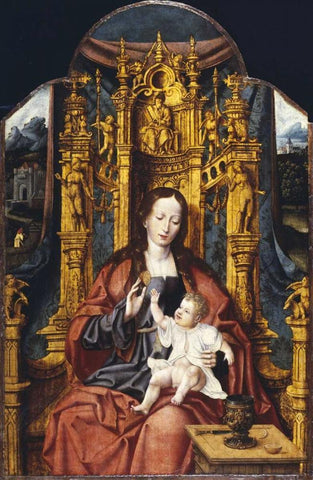 The Virgin and Child Enthroned Black Ornate Wood Framed Art Print with Double Matting by Van Cleve, Joos