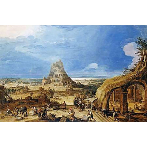 The Building of The Tower of Babel White Modern Wood Framed Art Print by Van Cleve, Hendrick III