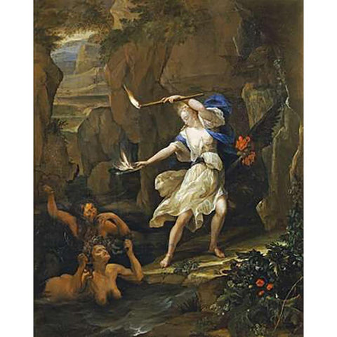 Circe Transforming Scylla Gold Ornate Wood Framed Art Print with Double Matting by Van Der Neer, Eglon Hendrick