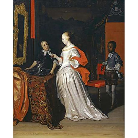 A Lady Holding a Letter Black Modern Wood Framed Art Print with Double Matting by Van Der Neer, Eglon Hendrick