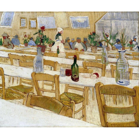 A Restaurant Interior Gold Ornate Wood Framed Art Print with Double Matting by Van Gogh, Vincent