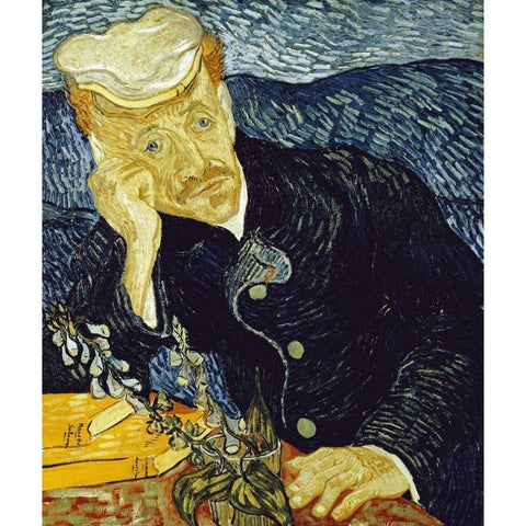 Portrait of Dr. Gachet Gold Ornate Wood Framed Art Print with Double Matting by Van Gogh, Vincent