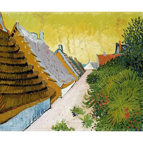 Farmhouses at Saintes-Maries White Modern Wood Framed Art Print by Van Gogh, Vincent