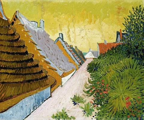 Farmhouses at Saintes-Maries Black Ornate Wood Framed Art Print with Double Matting by Van Gogh, Vincent