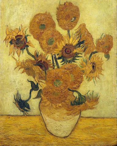 Vase with Fifteen Sunflowers, 1889 White Modern Wood Framed Art Print with Double Matting by Van Gogh, Vincent