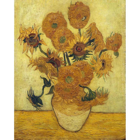 Vase with Fifteen Sunflowers, 1889 Gold Ornate Wood Framed Art Print with Double Matting by Van Gogh, Vincent