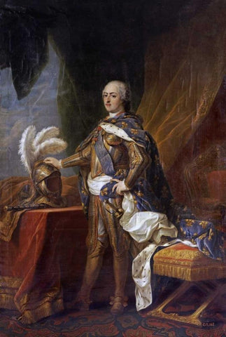 Portrait of King Louis XV of France and Navarre White Modern Wood Framed Art Print with Double Matting by Van Loo, Charles Andre