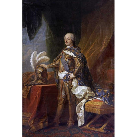 Portrait of King Louis XV of France and Navarre Black Modern Wood Framed Art Print by Van Loo, Charles Andre