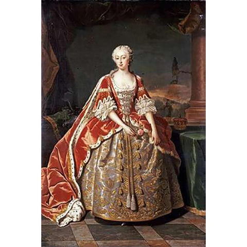 Portrait of Augusta, Princess of Wales Black Modern Wood Framed Art Print with Double Matting by Van Loo, Jean Baptiste