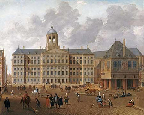 The Town Hall On The Dam, Amsterdam White Modern Wood Framed Art Print with Double Matting by Van Nickele, Isaac