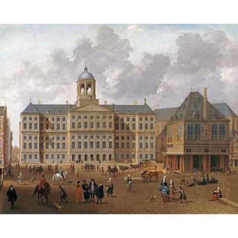 The Town Hall On The Dam, Amsterdam Black Modern Wood Framed Art Print with Double Matting by Van Nickele, Isaac