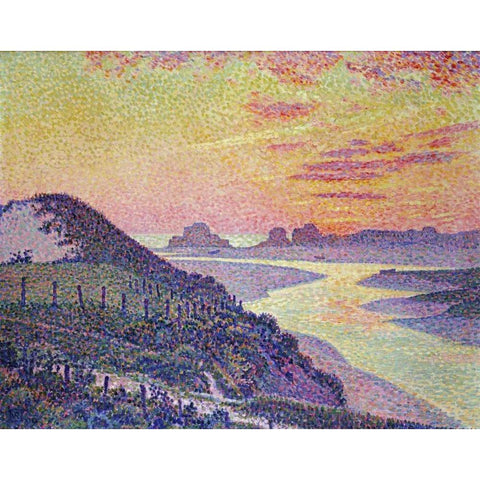 Sunset at Ambleteuse, Pas De Calais Black Modern Wood Framed Art Print by Van Rysselberghe, Theo