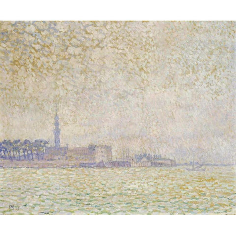 A View of Veere, Misty Morning Gold Ornate Wood Framed Art Print with Double Matting by Van Rysselberghe, Theo