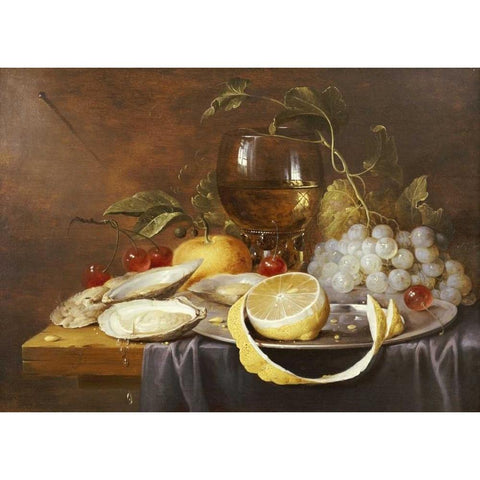 A Roemer, a Peeled Half Lemon On a Pewter Plate Black Modern Wood Framed Art Print with Double Matting by Van Son, Joris