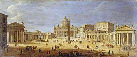 Piazza S.Pietro, Rome Black Ornate Wood Framed Art Print with Double Matting by Van Wittel, Gaspar