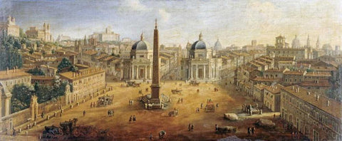 Piazza Del Popolo, Rome Black Ornate Wood Framed Art Print with Double Matting by Van Wittel, Gaspar