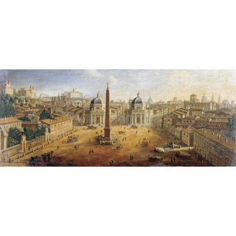 Piazza Del Popolo, Rome Black Modern Wood Framed Art Print with Double Matting by Van Wittel, Gaspar