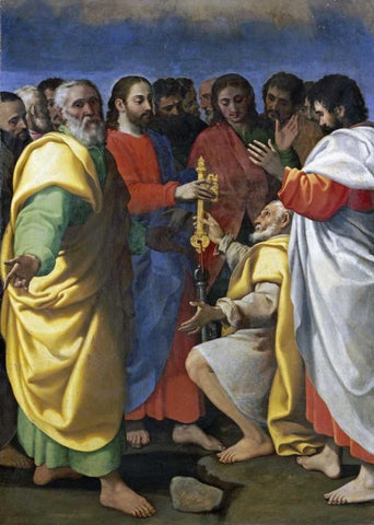 Christs Charge To Saint Peter Black Ornate Wood Framed Art Print with Double Matting by Vermiglio, Giuseppe