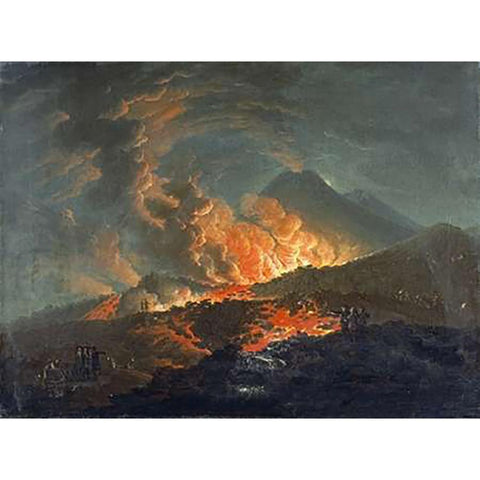 Vesuvius Erupting at Night White Modern Wood Framed Art Print by Volaire, Jacques Antoine