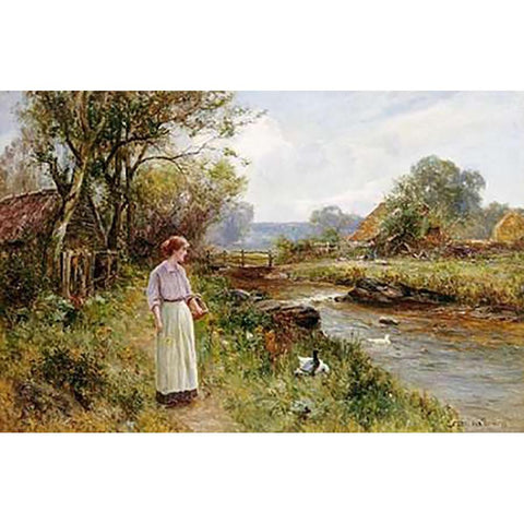 By The River Black Modern Wood Framed Art Print with Double Matting by Walbourn, Ernest