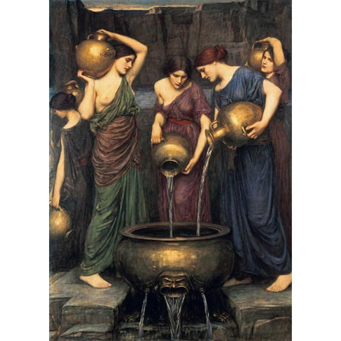 Danaides White Modern Wood Framed Art Print by Waterhouse, John William