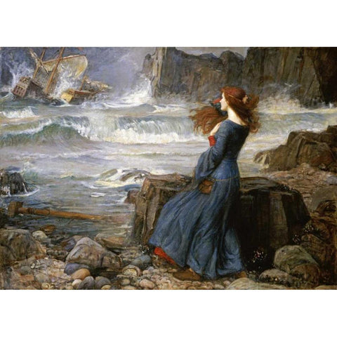 Miranda - The Tempest Gold Ornate Wood Framed Art Print with Double Matting by Waterhouse, John William