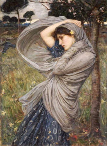 Boreas White Modern Wood Framed Art Print with Double Matting by Waterhouse, John William