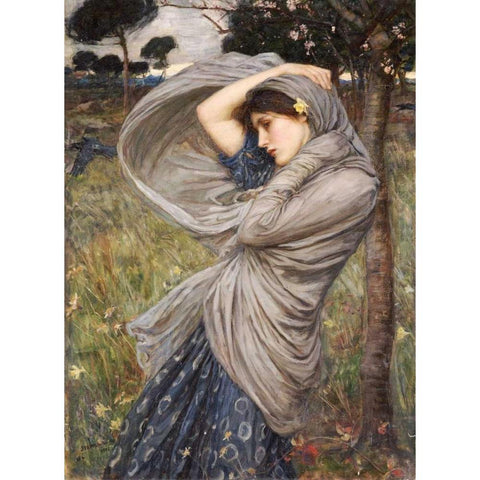 Boreas White Modern Wood Framed Art Print by Waterhouse, John William