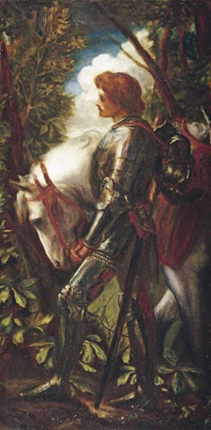 Sir Galahad Black Ornate Wood Framed Art Print with Double Matting by Watts, George Frederick