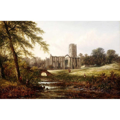 Rievaulx Abbey Black Modern Wood Framed Art Print with Double Matting by Williams, Walter