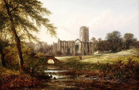 Rievaulx Abbey Black Ornate Wood Framed Art Print with Double Matting by Williams, Walter