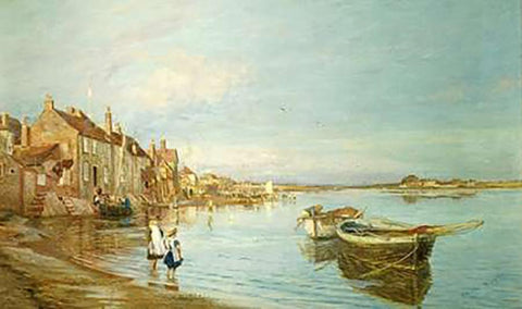 All On a Summerss Day, at Bosham, Sussex Black Ornate Wood Framed Art Print with Double Matting by Wyllie, Charles William