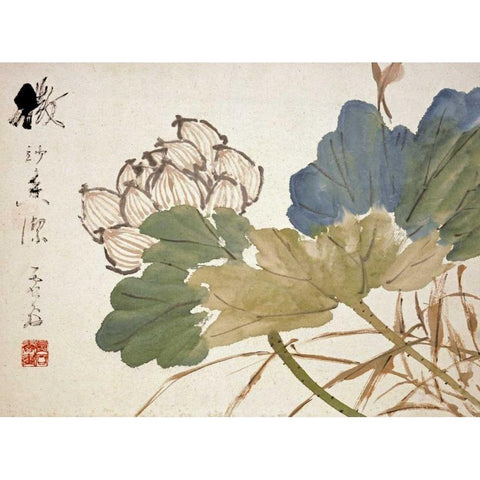 Lotus White Modern Wood Framed Art Print by Gu, Xu